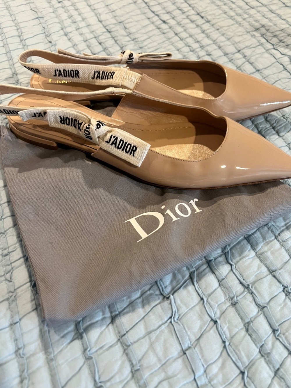 Christian Dior Patent Ribbon J'Adior Slingback Ballet Flats- Size 40 - Picture 2 of 6